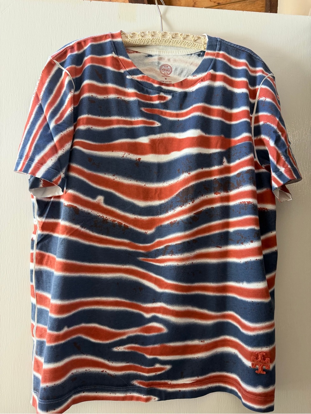 Tory Burch Short-Sleeve Stripe Tee in Navy & Red